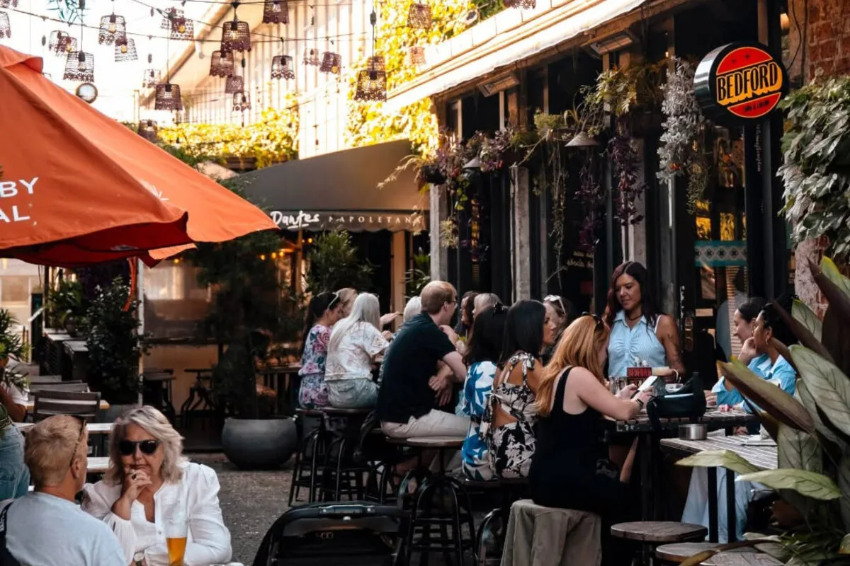 The ivy-covered laneway tables at Bedford Soda & Liquor