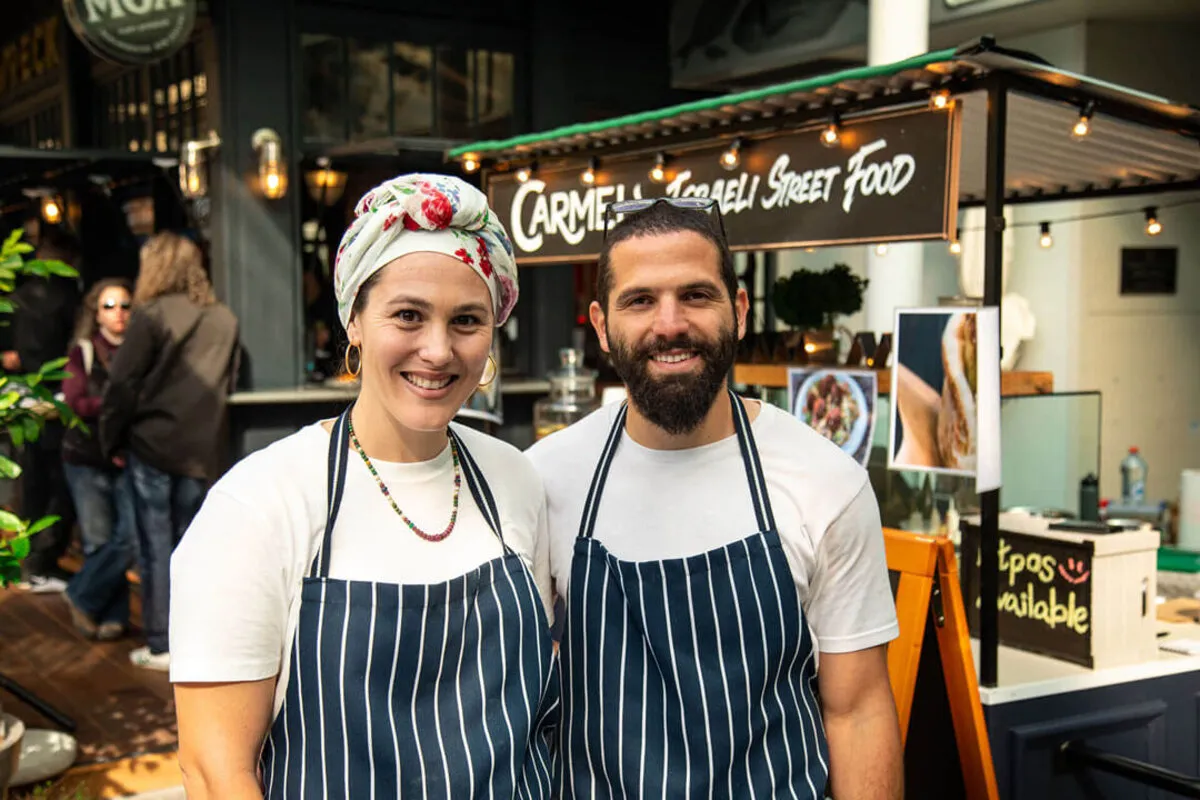 Falafel and salad served at Carmel – Israeli Street Food