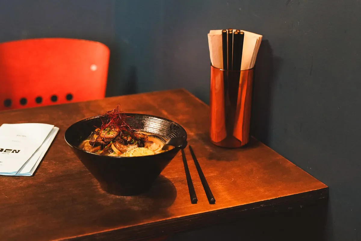 A bowl of ramen at Den Ramen Bar