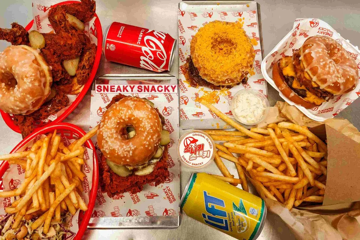 A glazed donut burger at Sneaky Snacky