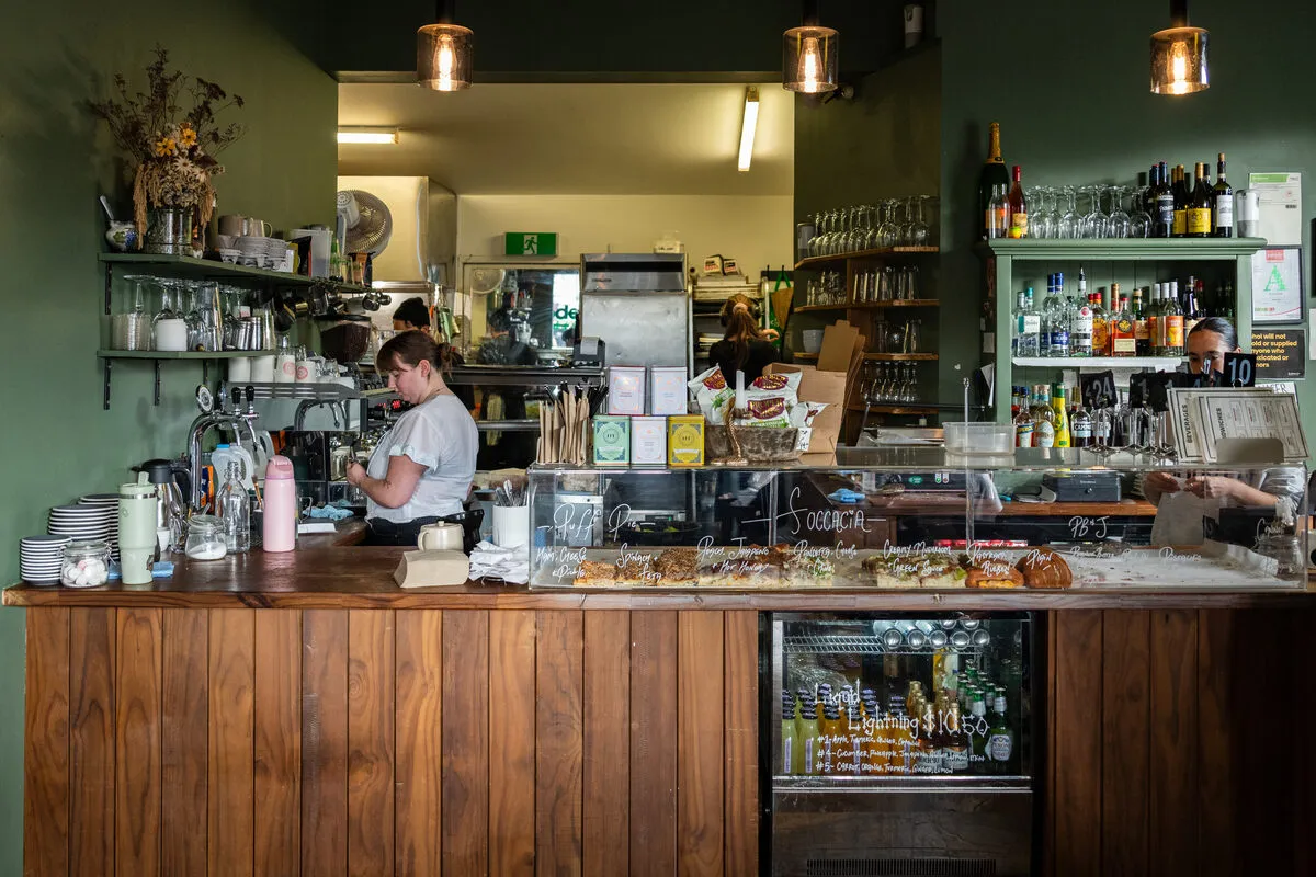 Wooden benches outside Bodega on Ponsonby Rd