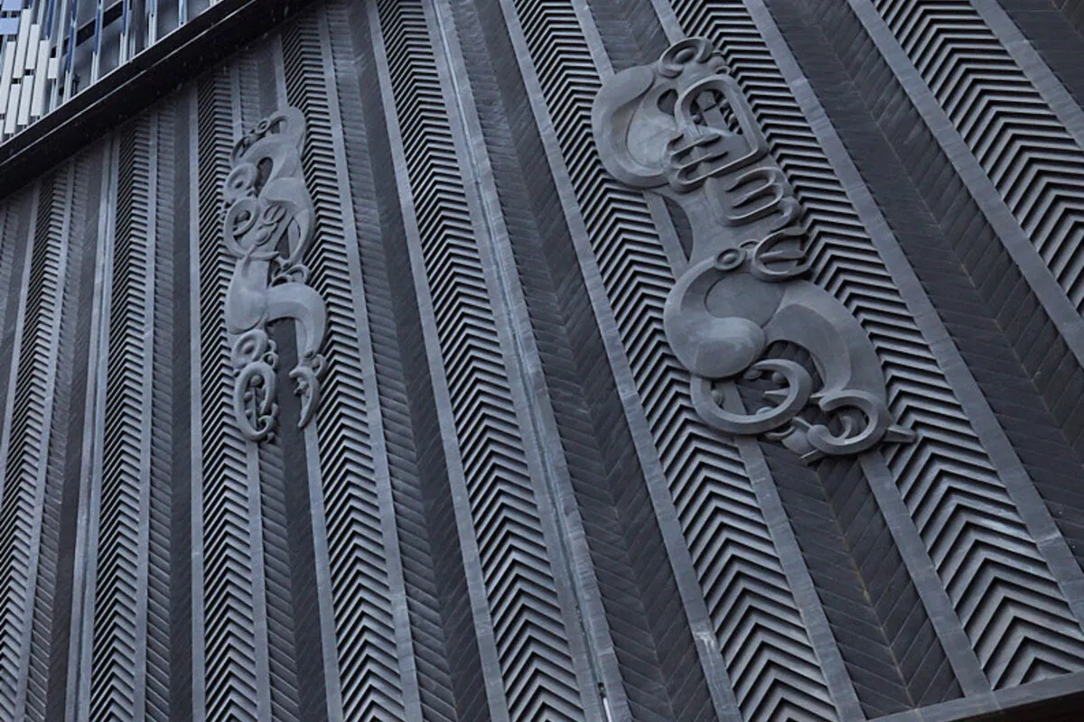 The Atua panels on the exterior of Karanga-a-Hape Station