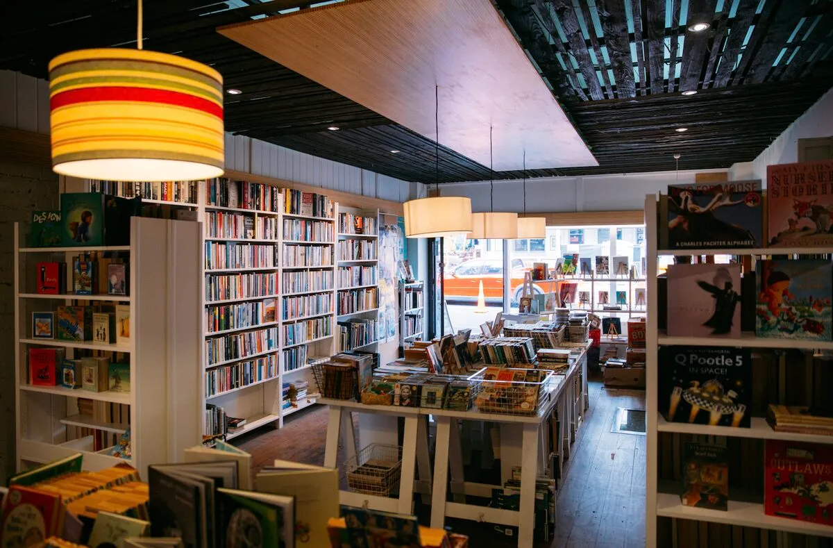 Shelves of second-hand books inside The Green Dolphin Bookshop